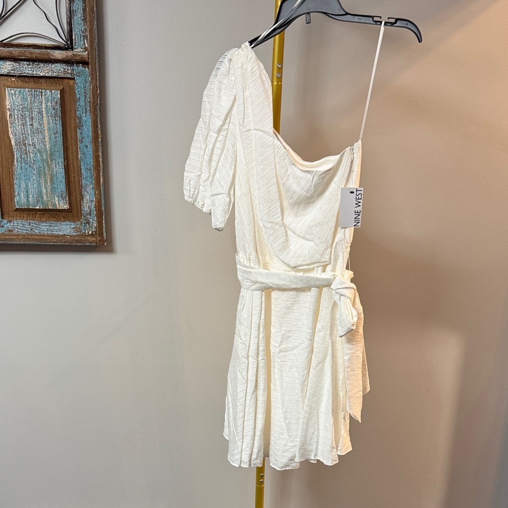 Nine West white One-Shoulder fit and flare midi Dress NWT L